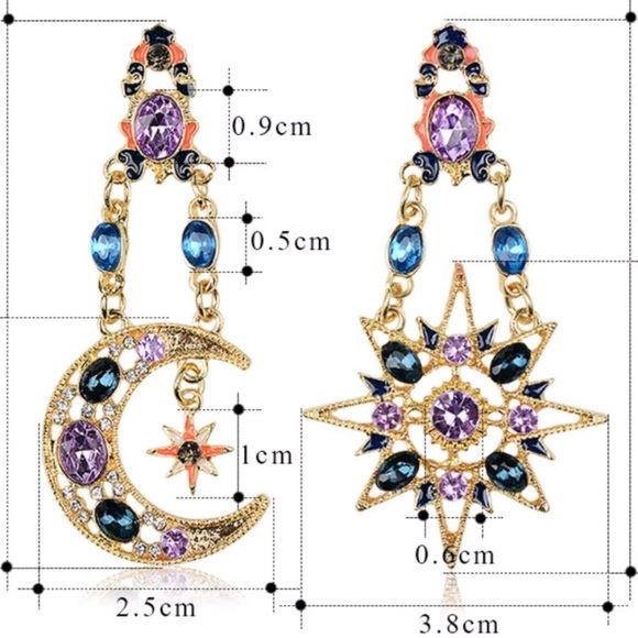 Boho Crystal Sun & Moon Drop Earrings - Picture 6 of 6